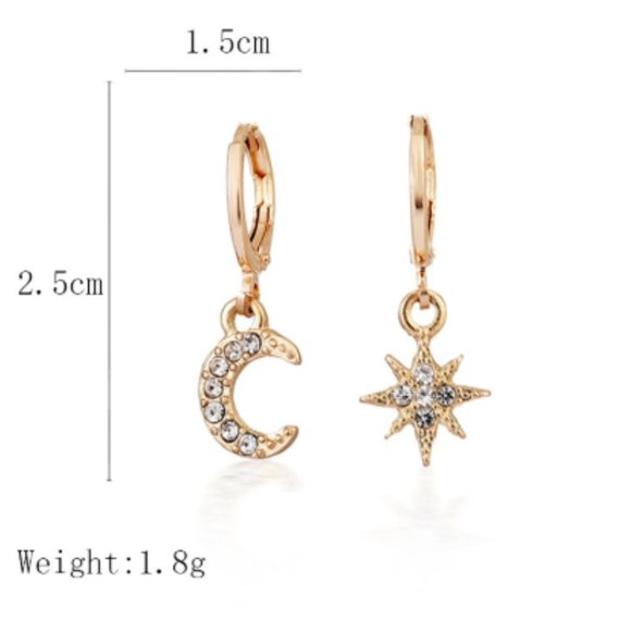 Small Gold Tone Moon Star Hoop Earrings - Picture 4 of 5